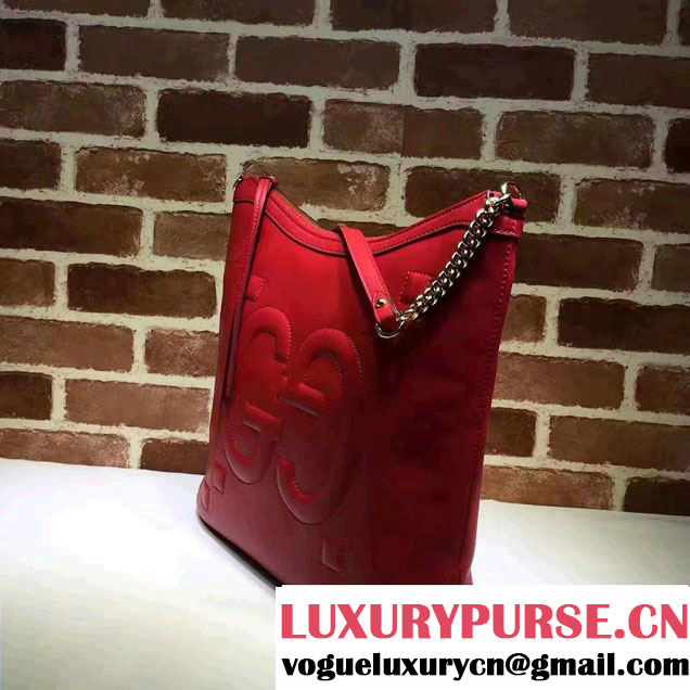 Gucci Embossed GG Leather Hobo Medium Bag 453562 Red 2017