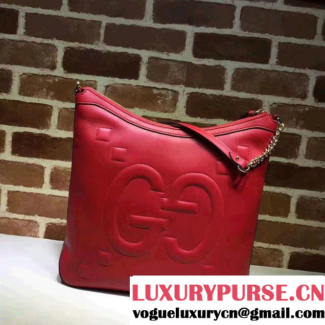 Gucci Embossed GG Leather Hobo Medium Bag 453562 Red 2017