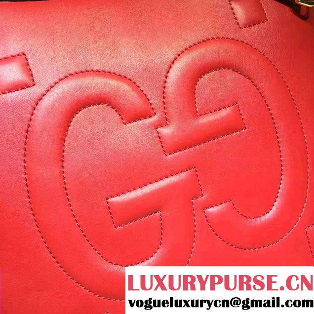 Gucci Embossed GG Leather Hobo Medium Bag 453562 Red 2017