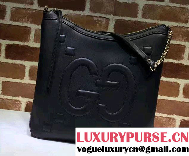 Gucci Embossed GG Leather Hobo Medium Bag 453562 Black 2017