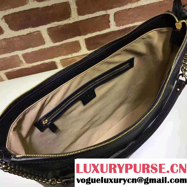 Gucci Embossed GG Leather Hobo Medium Bag 453562 Black 2017