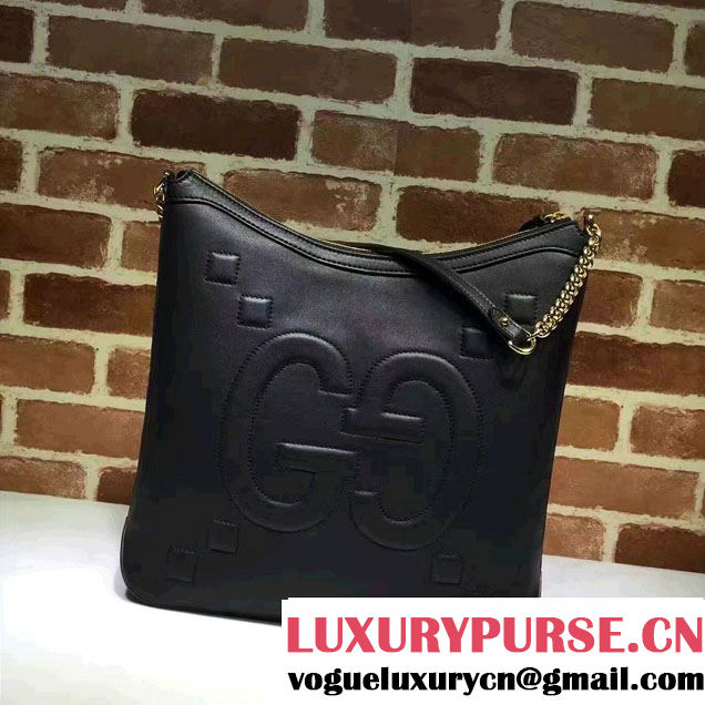 Gucci Embossed GG Leather Hobo Medium Bag 453562 Black 2017