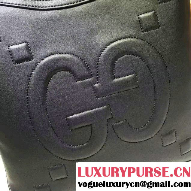 Gucci Embossed GG Leather Hobo Medium Bag 453562 Black 2017