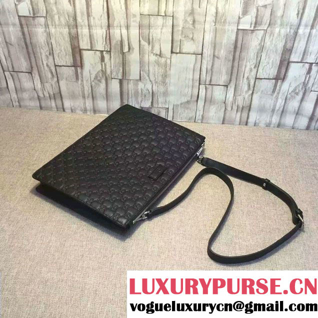 Gucci Signature Leather Messenger Bag 429004 Black 2016
