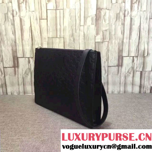 Gucci Signature Leather Messenger Bag 429004 Black 2016