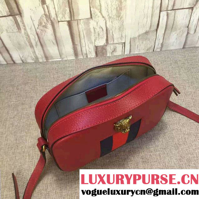 Gucci Animalier Textured Leather Messenger Bag 412009 Red 2016