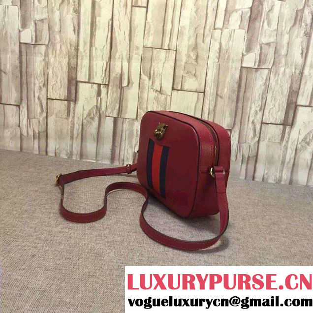 Gucci Animalier Textured Leather Messenger Bag 412009 Red 2016