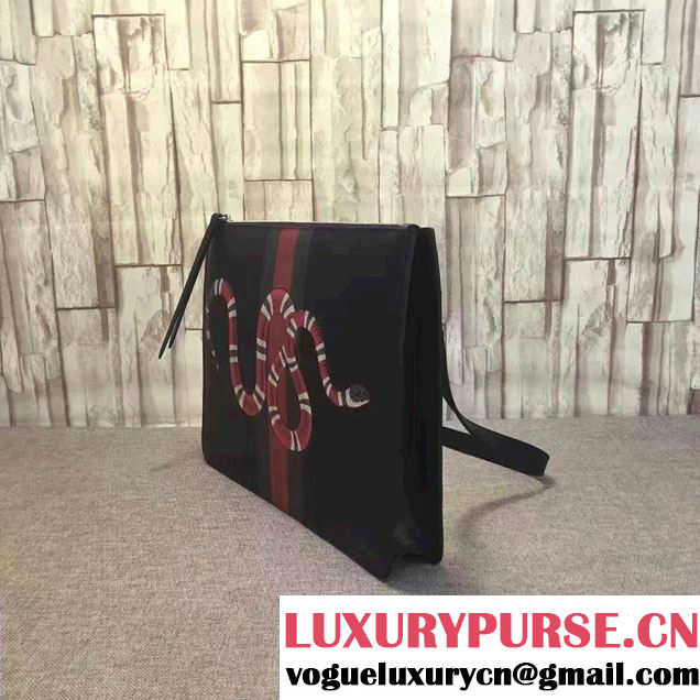 Gucci Web And Snake Leather Messenger Bag 429016 Black 2016