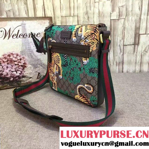 Gucci GG Supreme Messenger Medium Flap Bag 406408 Bangal Green 2016