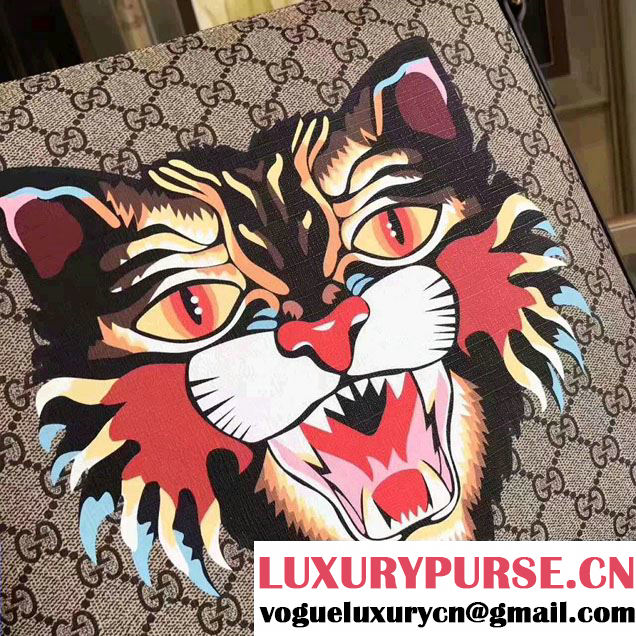 Gucci Angry Cat Print GG Supreme Flat Messenger 473886 2017