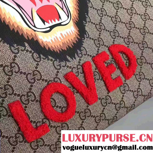 Gucci Angry Cat Print GG Supreme Drawstring Backpack 473872 2017