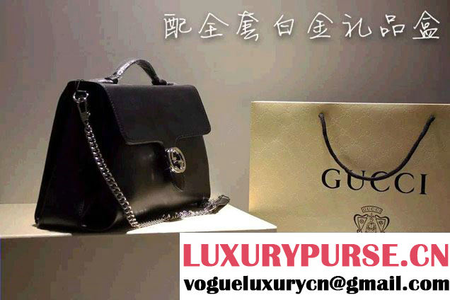 Gucci Interlocking Leather Shoulder Tote Bag 387605 Black 2015