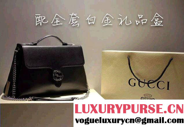 Gucci Interlocking Leather Shoulder Tote Bag 387605 Black 2015