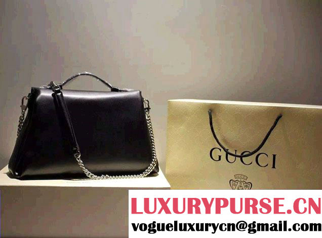 Gucci Interlocking Leather Shoulder Tote Bag 387605 Black 2015