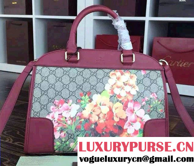 Gucci Dionysus Blooms Print GG Supreme Duffle Tote Bag 387509 Burgundy 2015