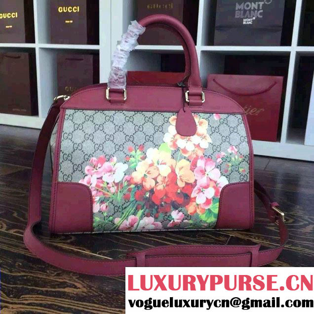 Gucci Dionysus Blooms Print GG Supreme Duffle Tote Bag 387509 Burgundy 2015