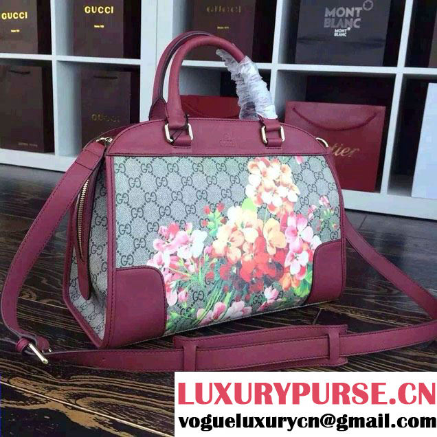 Gucci Dionysus Blooms Print GG Supreme Duffle Tote Bag 387509 Burgundy 2015