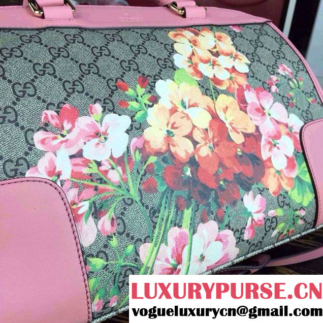 Gucci Dionysus Blooms Print GG Supreme Duffle Tote Bag 387509 Pink 2015