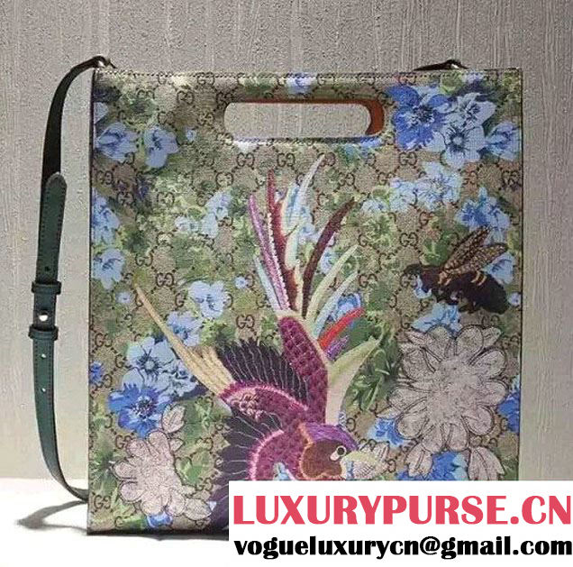 Gucci XL GG Floral Print Embroidered Bird Tote Bag 414476 2016