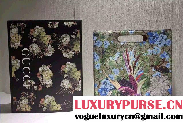 Gucci XL GG Floral Print Embroidered Bird Tote Bag 414476 2016