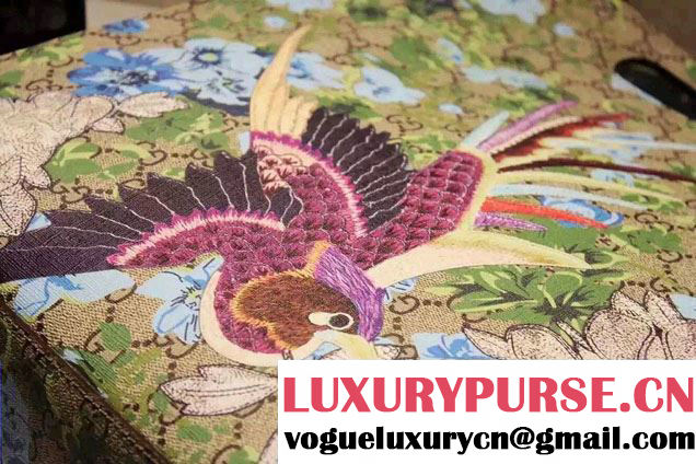 Gucci XL GG Floral Print Embroidered Bird Tote Bag 414476 2016