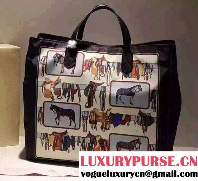 Gucci Horse Frame Print Travel Shopping Tote Bag Black 2016