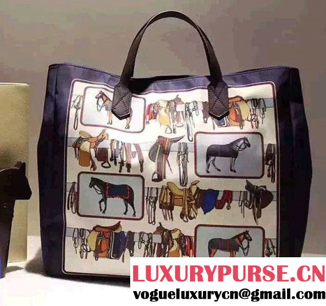 Gucci Horse Frame Print Travel Shopping Tote Bag Blue 2016