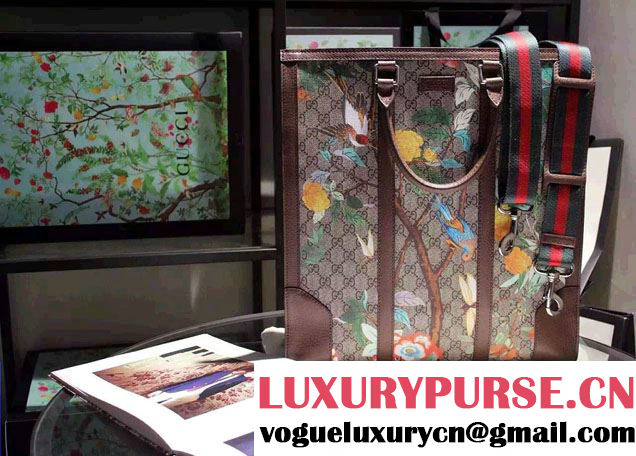 Gucci Tian GG Supreme Tote Bag 406387 Brown 2016