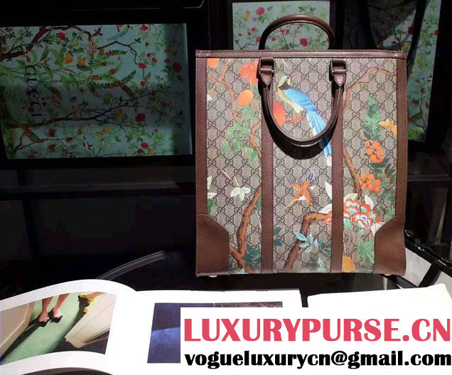 Gucci Tian GG Supreme Tote Bag 406387 Brown 2016