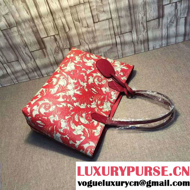 Gucci Reversible Leather Tote Medium Bag 368568 Arabesque Red 2016