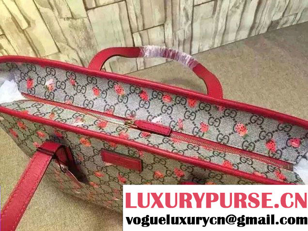 Gucci GG Supreme Canvas Tote Bag 211137 Strawberry Print 2016