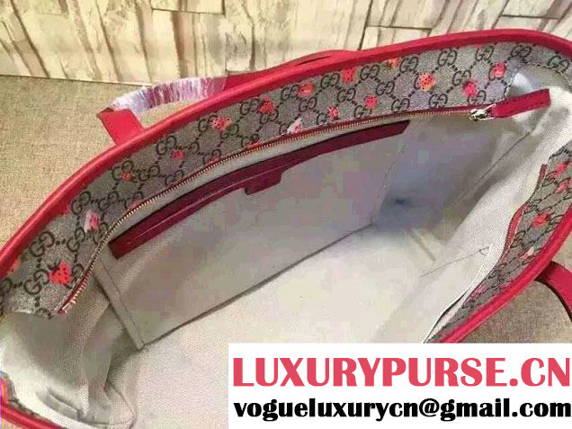 Gucci GG Supreme Canvas Tote Bag 211137 Strawberry Print 2016
