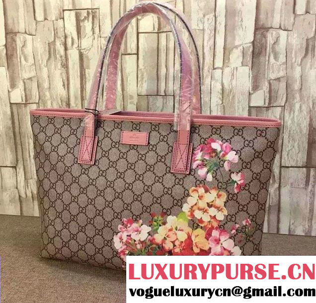 Gucci GG Supreme Canvas Tote Bag 211137 Blooms Print Pink 2016