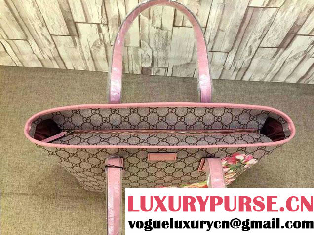 Gucci GG Supreme Canvas Tote Bag 211137 Blooms Print Pink 2016