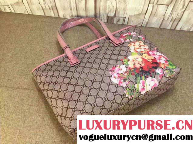 Gucci GG Supreme Canvas Tote Bag 211137 Blooms Print Pink 2016
