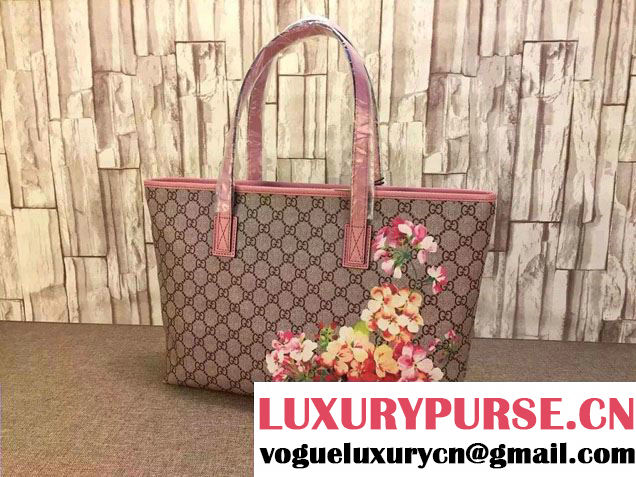 Gucci GG Supreme Canvas Tote Bag 211137 Blooms Print Pink 2016