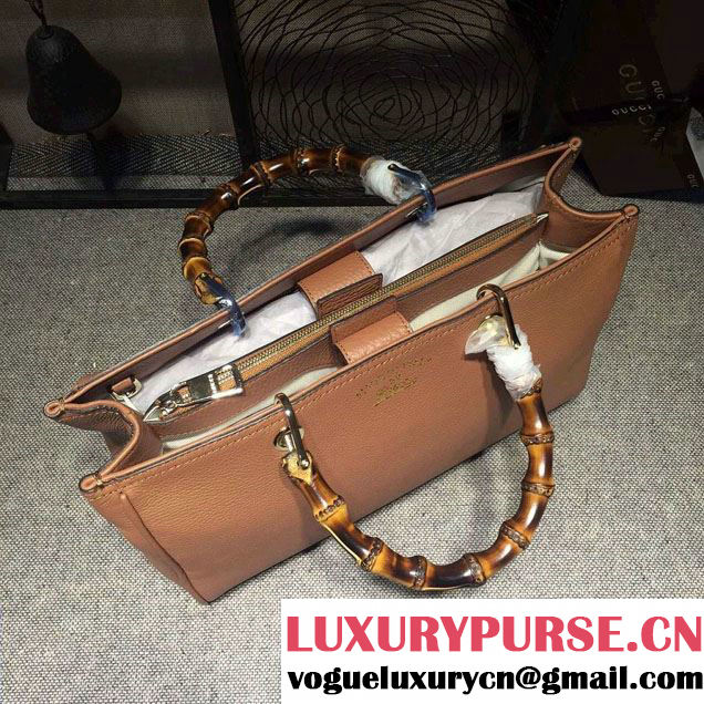 Gucci Large Bamboo Shopper Leather Tote Bag 323658 Khaki