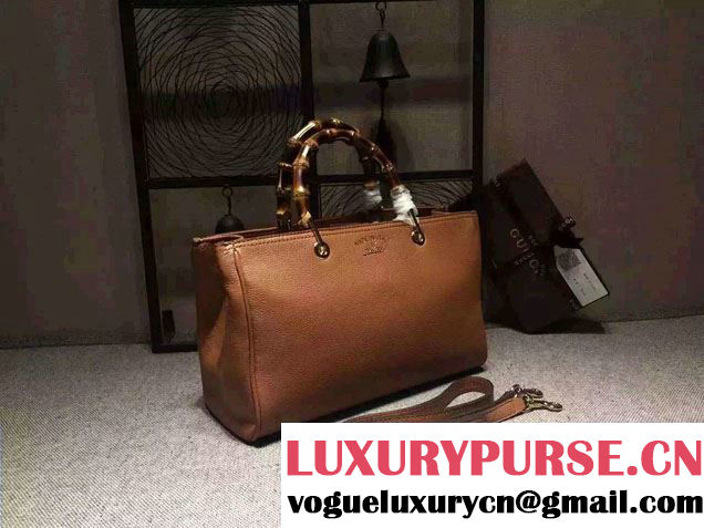 Gucci Large Bamboo Shopper Leather Tote Bag 323658 Khaki