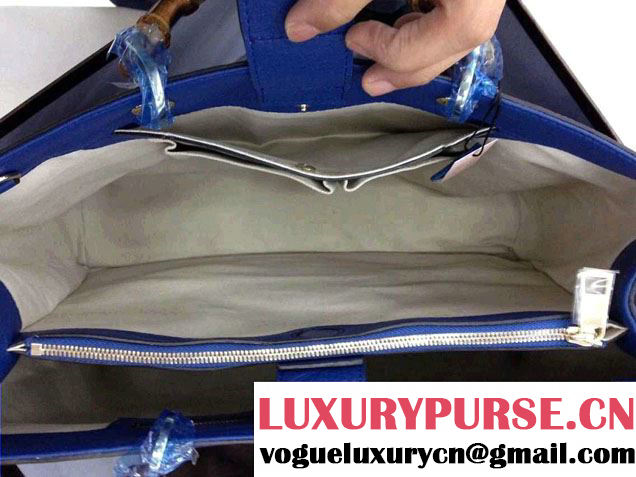 Gucci Large Bamboo Shopper Leather Tote Bag 323658 Blue