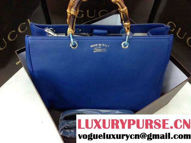Gucci Large Bamboo Shopper Leather Tote Bag 323658 Blue