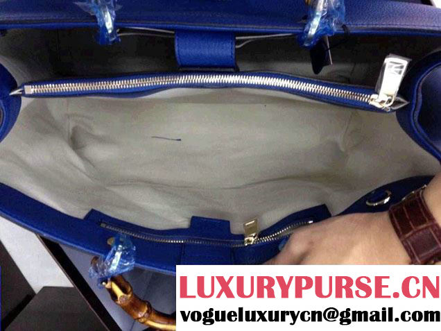 Gucci Large Bamboo Shopper Leather Tote Bag 323658 Blue