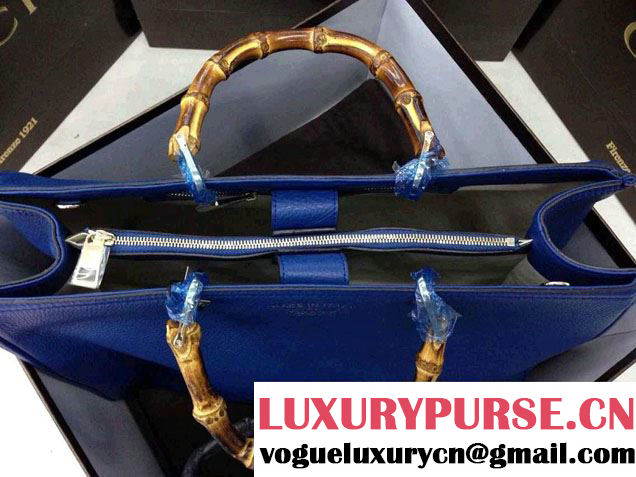 Gucci Large Bamboo Shopper Leather Tote Bag 323658 Blue