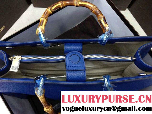 Gucci Large Bamboo Shopper Leather Tote Bag 323658 Blue