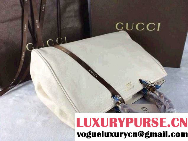 Gucci Large Bamboo Shopper Leather Tote Bag 323658 White