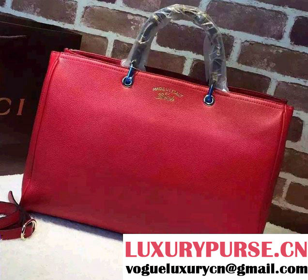 Gucci Large Bamboo Shopper Leather Tote Bag 323658 Red