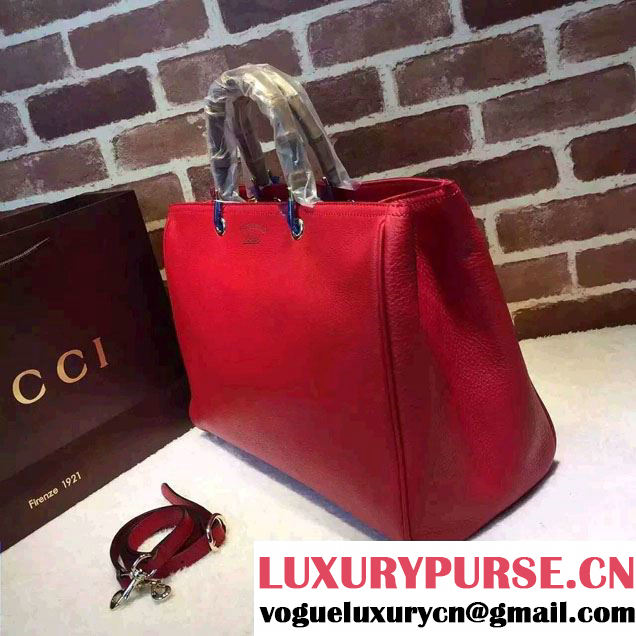 Gucci Large Bamboo Shopper Leather Tote Bag 323658 Red