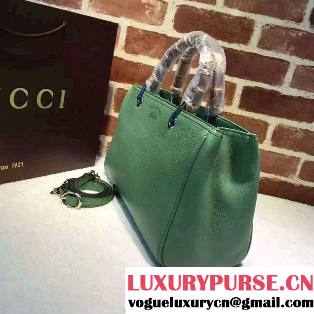 Gucci Medium Bamboo Shopper Leather Tote Bag 323660 Green