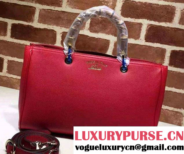 Gucci Medium Bamboo Shopper Leather Tote Bag 323660 Red