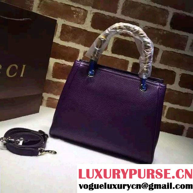 Gucci Small Bamboo Shopper Leather Tote Bag 336032 Dark Purple