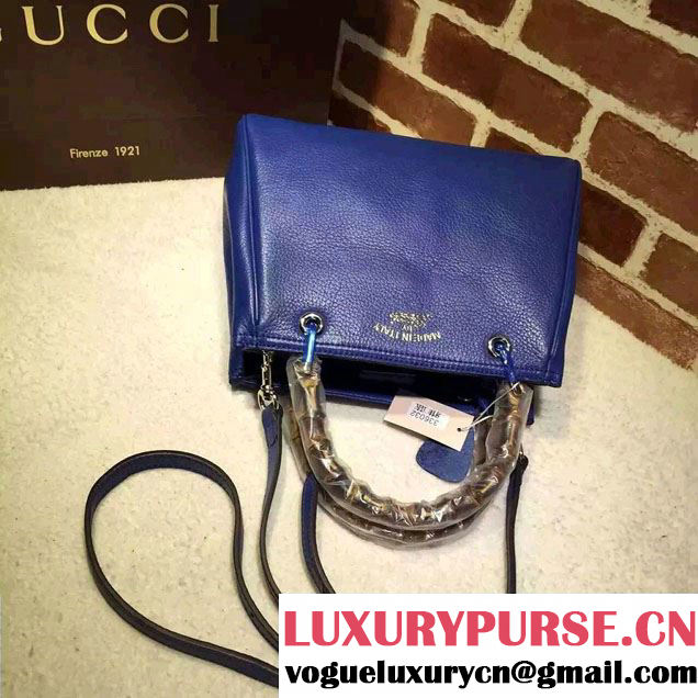 Gucci Small Bamboo Shopper Leather Tote Bag 336032 Blue